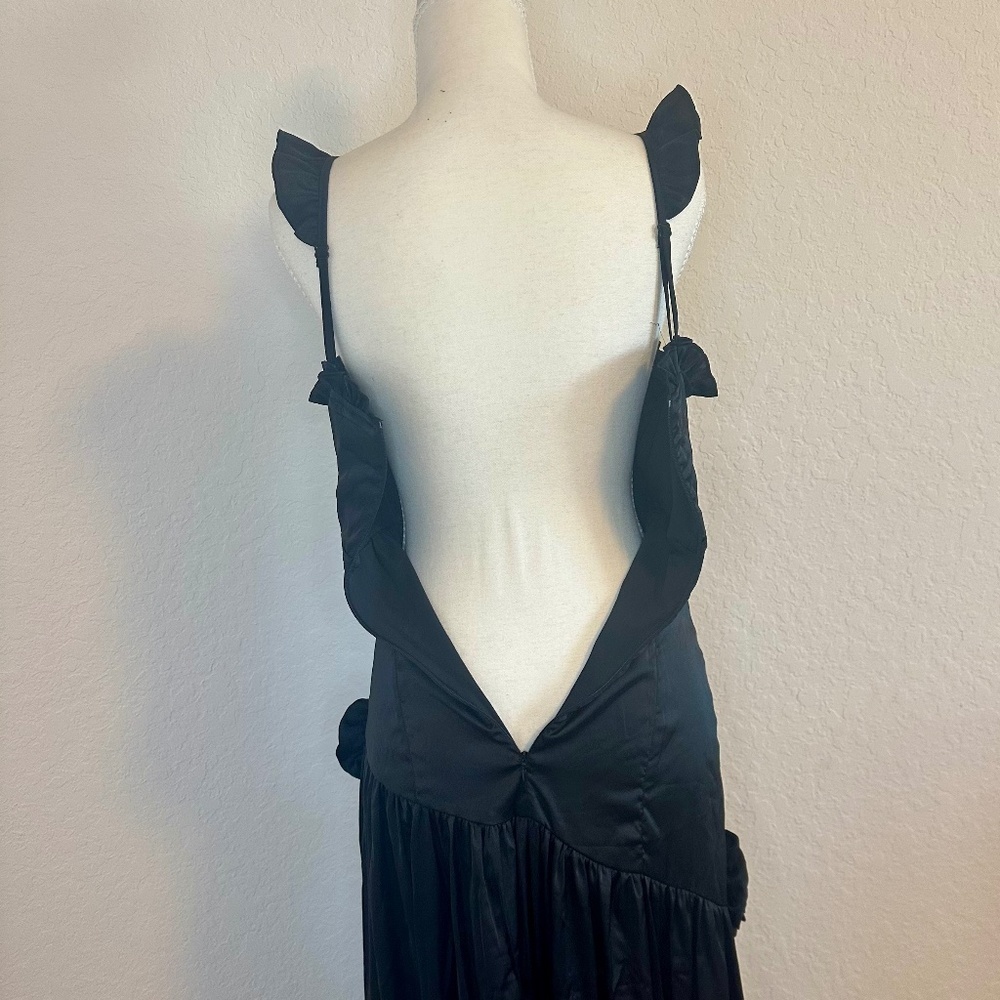Whimsigoth/ Gothic Black Satin Maxi Dress, Size S - Picture 7 of 13